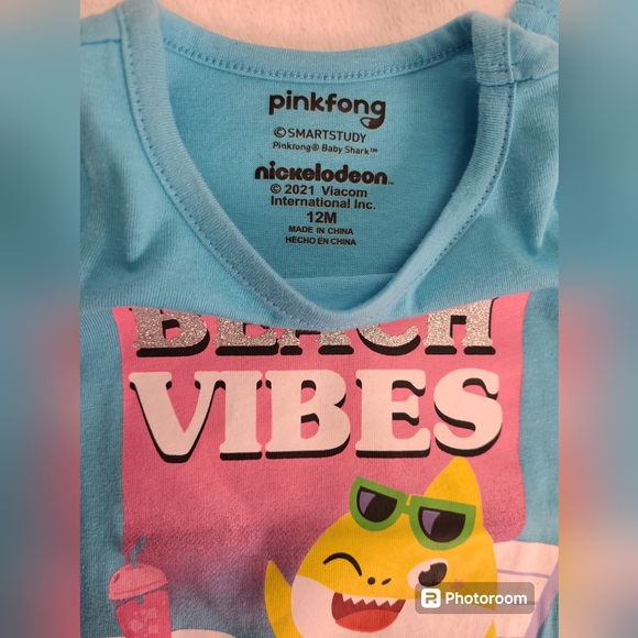 Pink Fong Baby Shark Girl 3Pc Two Shirts and Shorts Set Outfit Size 12Months - Picture 5 of 12